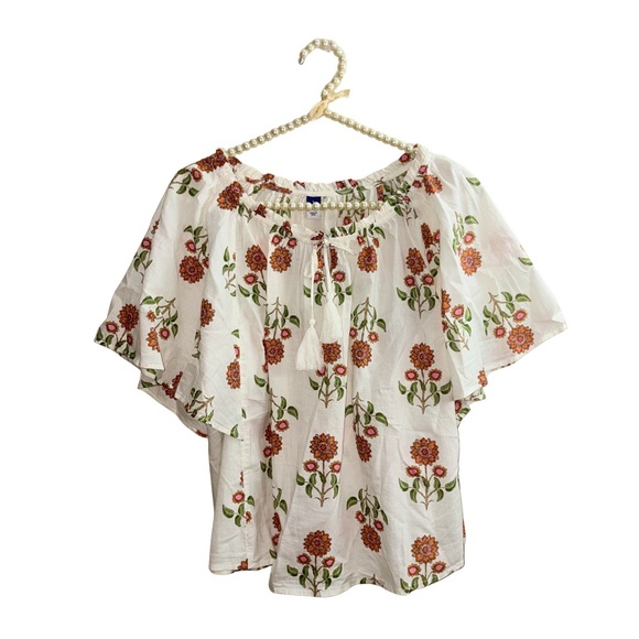 Old Navy White Floral Off-Shoulder Tassel Flowy Top - Size Large - Picture 5 of 8